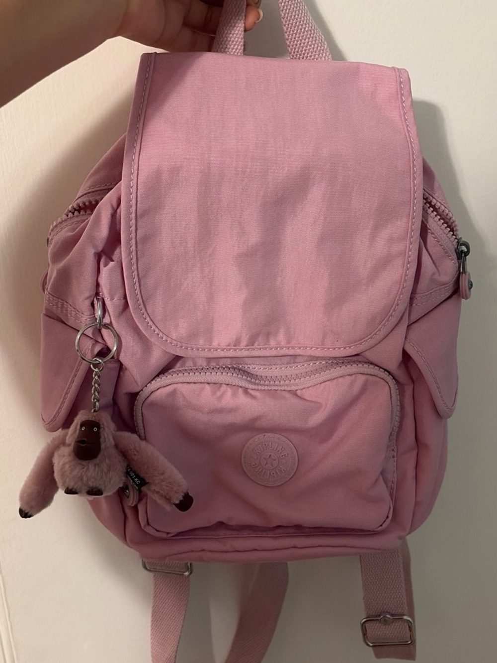 Kipling Soft Pink Nylon Mini Backpack with Monkey Keychain